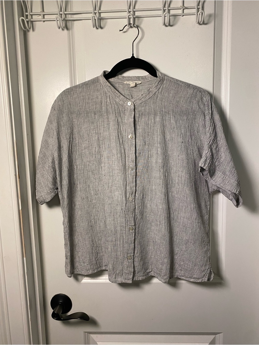 Eileen Fisher Short-Sleeve Organic Linen Boxy Button-Down
